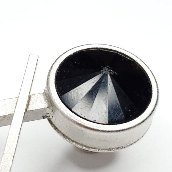 Modernist Geometric Brooch Silvertone Black Circles Lines Triangle Shapes 80s - Picture 3 of 4